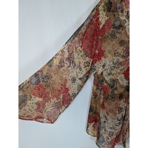 Zoey & Beth Blouse 3X Women's Floral Paisley Y2K Bell Sleeve Cold Shoulder Sheer - Picture 3 of 6